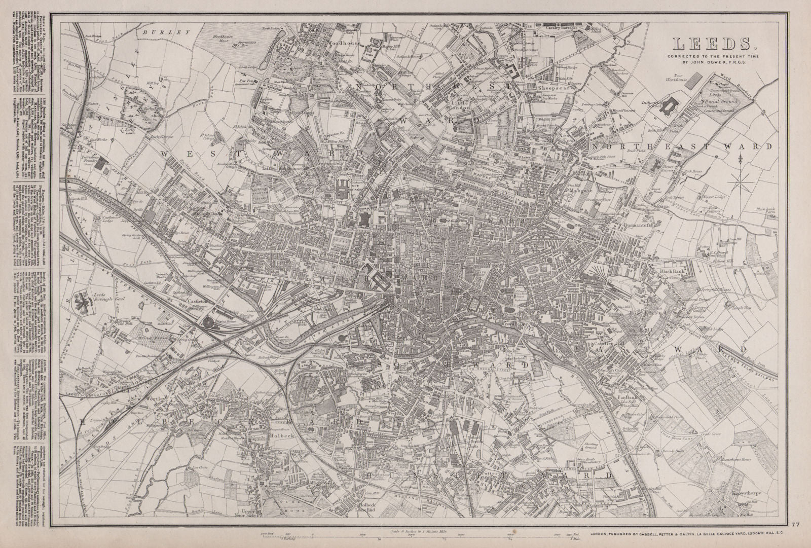 LEEDS. Large town/city plan by BR DAVIES for the Dispatch Atlas 1868 old map